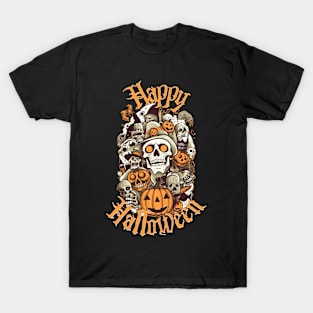 Happy Halloween - Spooky Jack-o'-lanterns, Skulls & Spiders T-Shirt